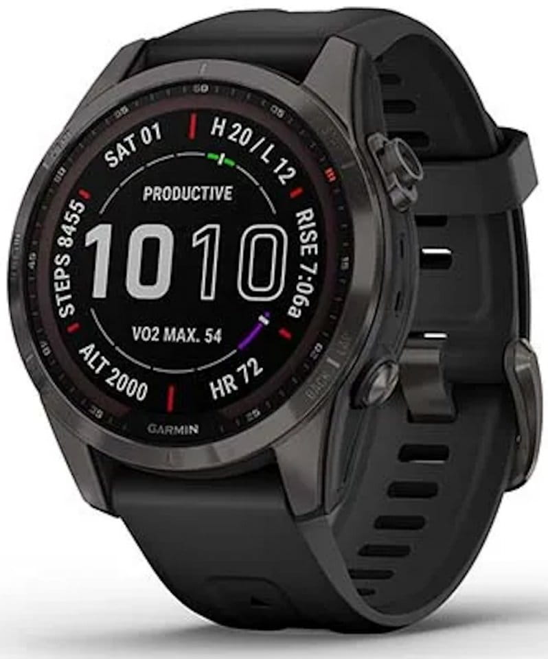 Horloge Garmin fenix 7S PRO Sapphire Solar, Titan Carbon Gray DLC/ Black Silicone Band